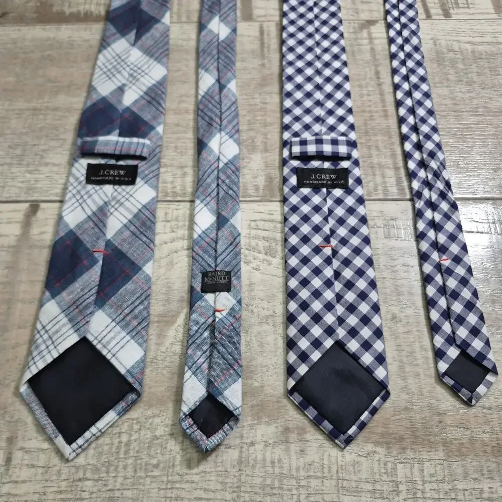 J.Crew Handmade USA Tie Lot Plaid Linen Baird McNutt & Blue Gingham Neckties